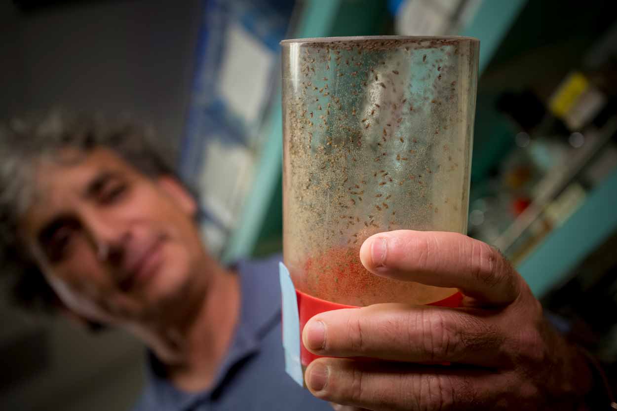 Ethan Bier holding up a glass with red fluid