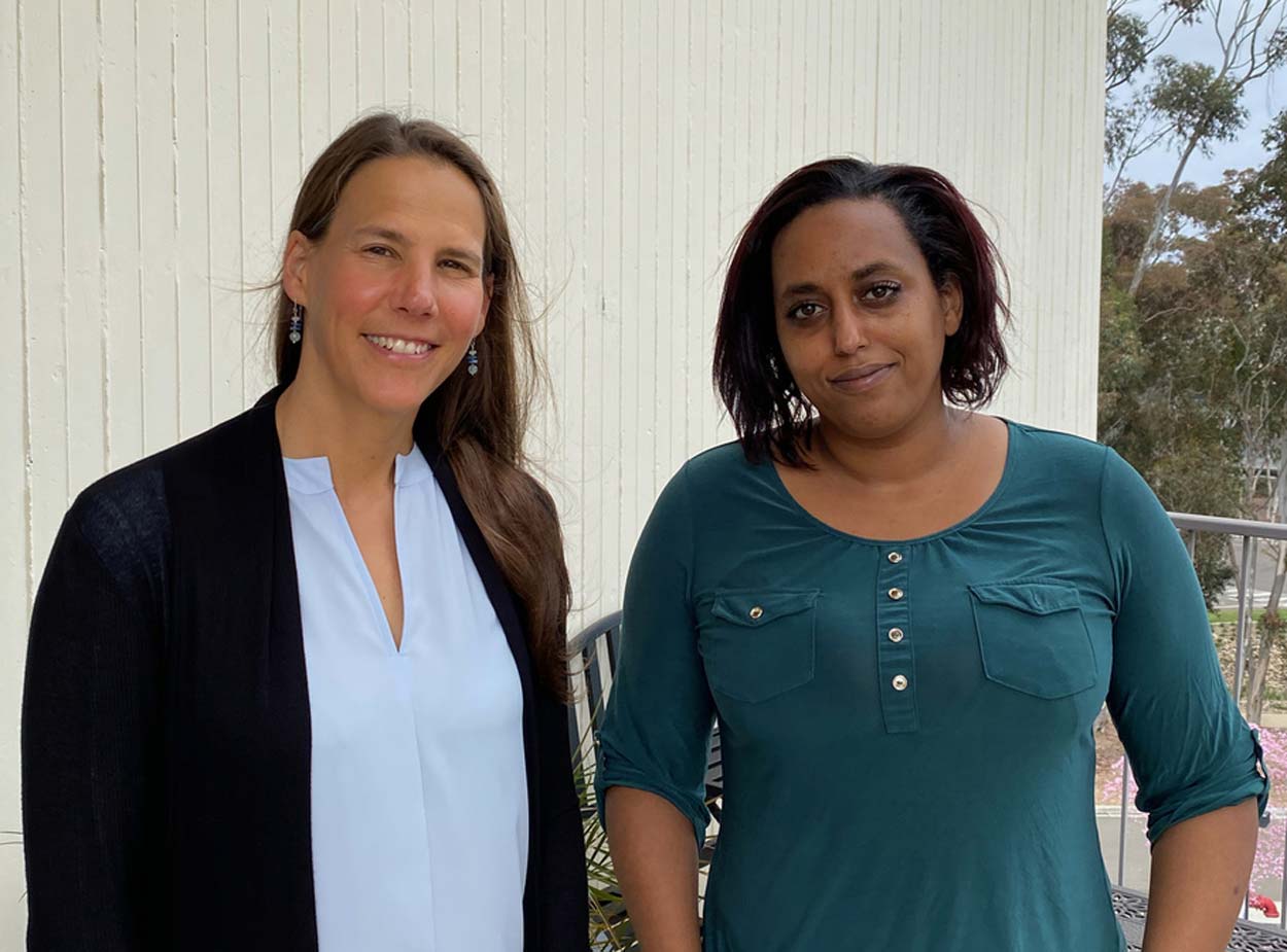 Professor Emily Troemel and Assistant Project Scientist Eillen Tecle.